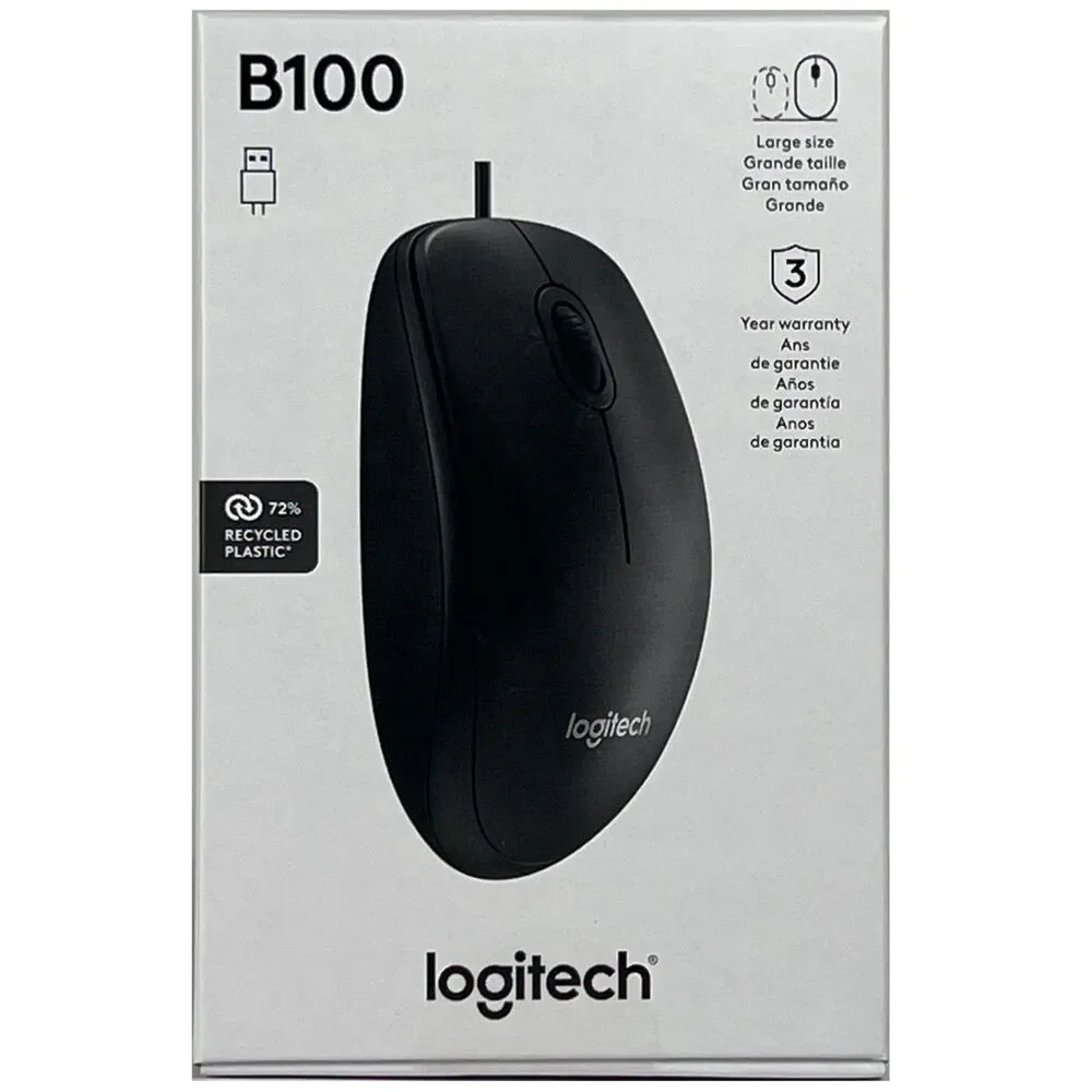 2025 NEW Logitech B100 Ambidextrous/Left Handed Mouse 1000 DPI USB Wired Scroll